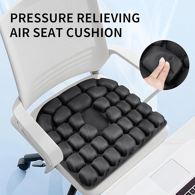 Travel Seat Cushion for Airplane - INFLATE/Deflate Built in Pump Inflatable Seat Cushion for Office Chairs, Wheelchairs, Car Seats & Outdoor Cushions 17.7x15.7 inches (Black)