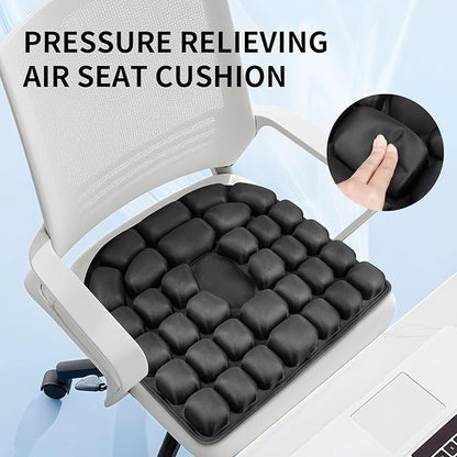 Travel Seat Cushion for Airplane - INFLATE/Deflate Built in Pump Inflatable Seat Cushion for Office Chairs, Wheelchairs, Car Seats & Outdoor Cushions 17.7x15.7 inches (Black)