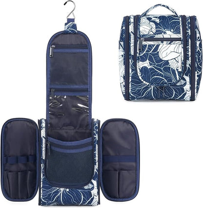Narwey Small Hanging Travel Toiletry Bag Cosmetic Make up Organizer for Women and Men (Medium, Blue Lotus)