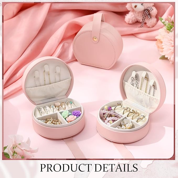 Weysat 24 Pack Travel Jewelry Case Mini Leather Bridesmaid Jewelry Gift Box Bulk Small Earring Storage Organizer (Pink)