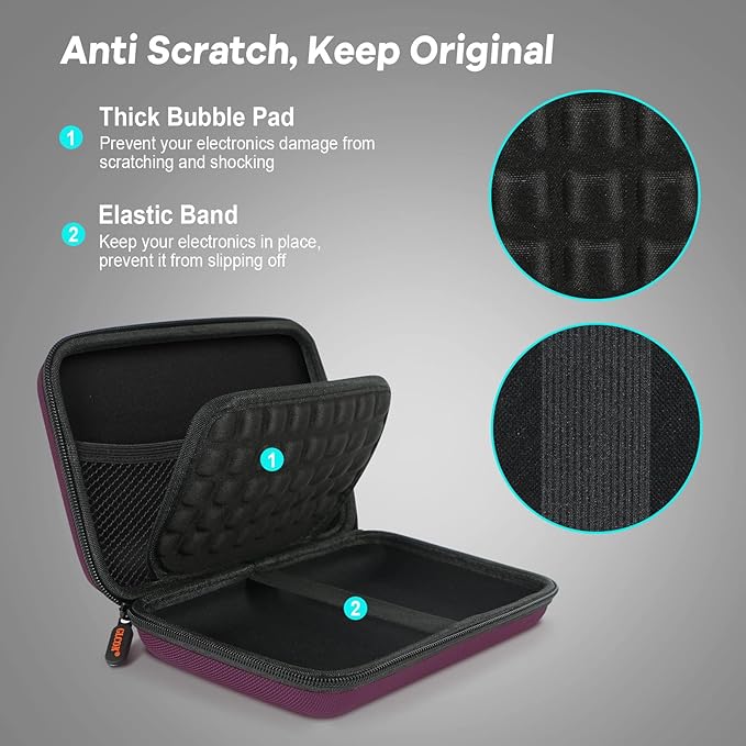 Deep Purple Carrying Case - GLCON Hard Storage Case Electronics Organizer Tech Pouch for Hard Drive, Power Bank, Cell Phone, Charger Enclosure - Portable Travel Pouch Bag with Carabiner