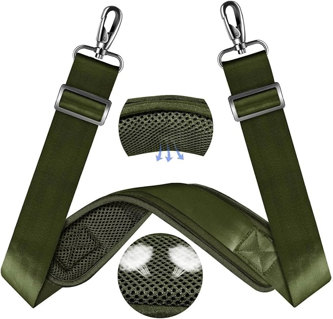 ZINZ 60" Universal Bag Strap with Ultra-Thick Fixed Breathable Pad Adjustable Heavy-Duty Shoulder Strap for Laptop Bag Crossbody Luggage Gym Bag Camera Bag and More,Army Green