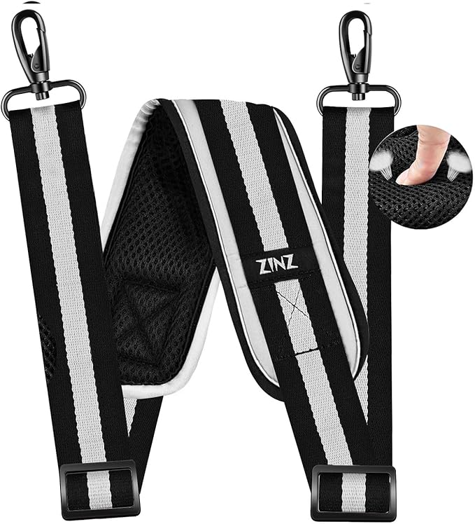 ZINZ 79 inch Shoulder Strap, Extra-thick Fixed Cushion Pad and Dual Clasps Universal Replacement Strap with Metal Swivel Hooks for Laptop Bags, Luggage Bags, Camera, Crossbody(Stripes-BkWBk)