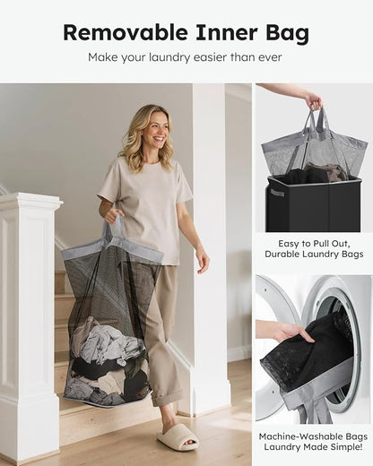 SOLEDI Laundry Hamper with Lid 130L Large & Tall Collapsible Laundry Basket, Clothes Hamper with Bag Removable Easy to Carry, Dirty Hampers for Bedroom, Bathroom, Dorm, College, Black