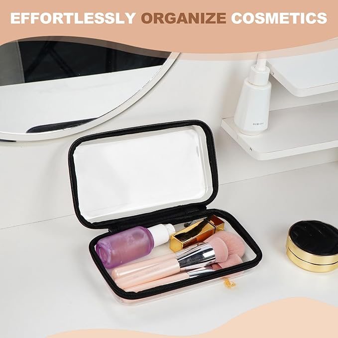 3PCS Clear Hard Shell Zipper Case,Toy Organizers and Storage Box,Clear Toiletry Cosmetic Case,Travel Makeup Bags, Diaper Bag Organizer,Pencil Case,Stackable Portable Transparent Zipper Pouches Black-S