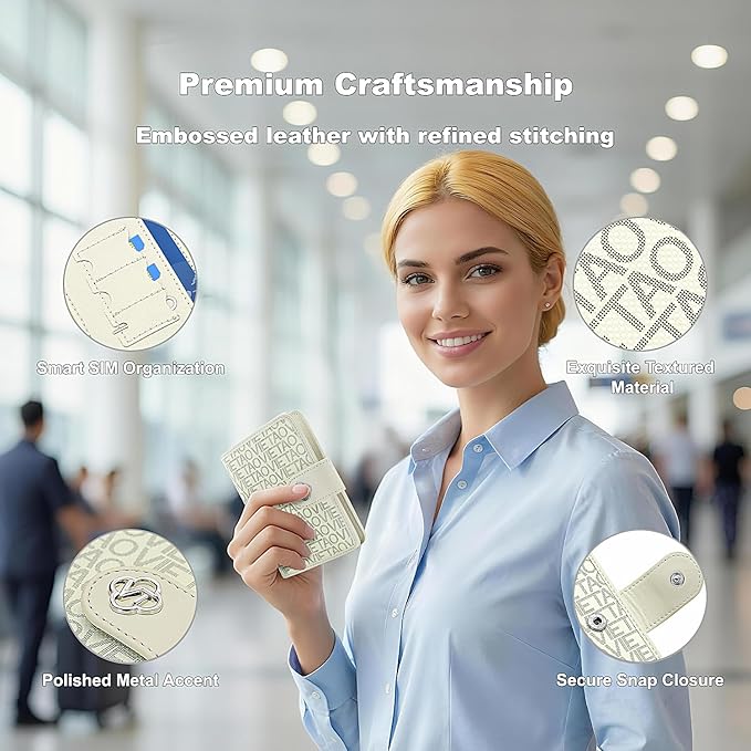 Passport Holder for Travel, RFID Blocking Leather Airtag Wallet for Women Men, Large Passport Cover Essentials Gift, Tickets, Cash, Photo, Sim Card Pen Slot - White