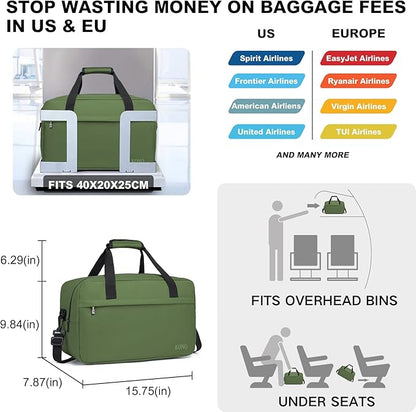 Kono Travel Duffel 20L Under Seat Carry-On Sports Tote Gym Weekender Overnight Bag - 15.75"x9.84"x7.87" Green