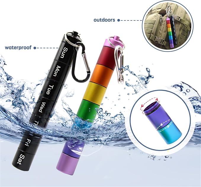 2 PCS Metal Travel Pill Organizer Large - Rainbow Weekly Pill Case +7 Day Pill Organizer-Waterproof Pill Box Container - Compact and Durable Medicine Organizer