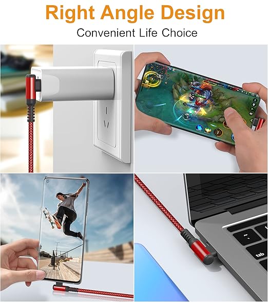 sweguard USB Type C Charger Cable Right Angle [2-Pack,6.6FT] 3.1A Nylon Braided Cord for iPhone 17 16 15 Pro Max Plus iPhone Air Samsung Galaxy S25 S24 S23 S22 S21 S20 Note 20 A15 Flip Pixel LG Moto