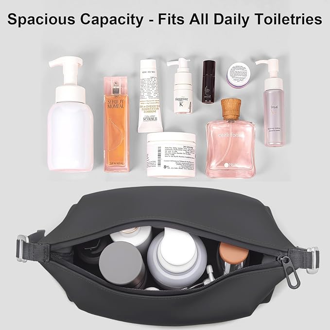 Vomgomfom 6L 13 Inch Silicone Toiletry Bag, Waterproof Leakproof Travel Cosmetic Organizer, Adjustable G-Buckle Compression Dopp Kit, Foldable Makeup Bag for Women & Men (Black, 13" 6L)