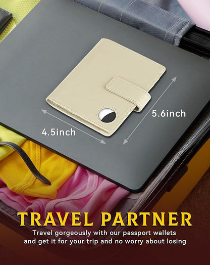 Leather Passport Holder Wallet Cover Case for Women and Men,RFID Blocking,Passport Case,Travel Accessories (White)