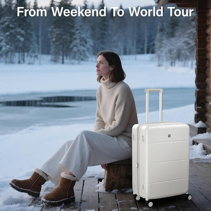 Hanke Expandable 28 Inch Luggage with Spinner Wheels, Hardside Large Suitcase, All-PC Hard Shell Checked Luggage, TSA Lock, Durable Checked-Large (Smoke White, 114L)