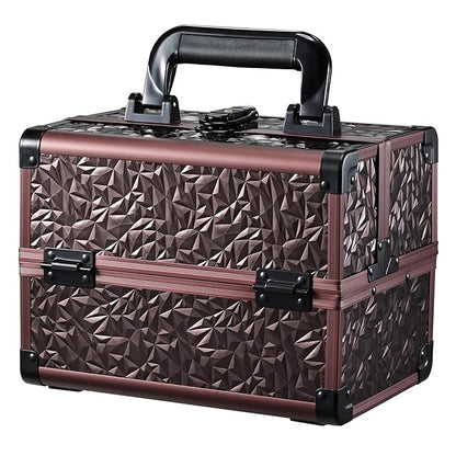 Joligrace Makeup Train Case Cosmetic Box Portable Makeup Case Organizer 2 Trays Makeup Storage with Mirror Locking for Cosmetologist Aesthetic Supplies Nail Tech Traveling Makeup Box Dark Brown