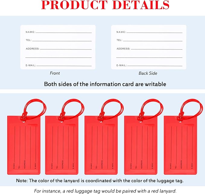 50 Pack Luggage Tags for Suitcases, Airplane Travel Essentials for Flying, International Travel Must Haves, and Luggage Accessories by Sodsay