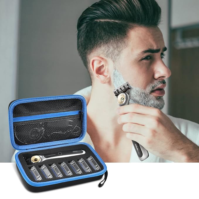 PAIYULE Travel Case Compatible with Gillette Heated Razor for Men, Starter Shave Kit Storage Holder for Blade Refills, Clipper Guards, Charging Dock and Accessories-Blue(Box Only)