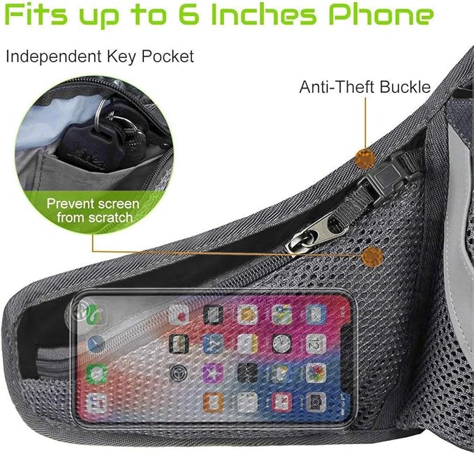 PYFK Running Belt Hydration Waist Pack with Water Bottle Holder for Men Women Waist Pouch Fanny Bag Reflective