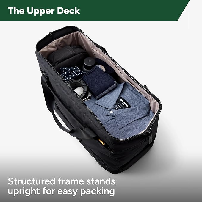 Halfday Double Decker Weekender Bag 40L | Designed for Easy Packing & Storage (Padded Strap, Zippered Bottom Compartment, Interior Mesh Pockets, Trolley Sleeve, Water-Resistant Fabric), Jet