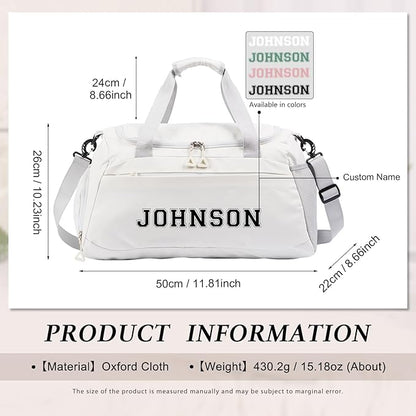 Personalized Duffel Bag Custom Sport Gym Travel Bags Embroidered Name Text Customized Dry Wet Separated Weekend Waterproof Bag for Women Men (A-White)