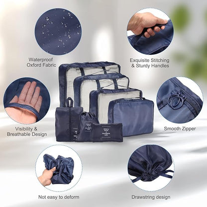 uxcell 7Set Travel Packing Cube, Travel Bags Organizer Luggage Organizer Bags Lightweight Compression Cube Travel Essentials with Shoe Bag for Outdoor Carry on Suitcases, Navy