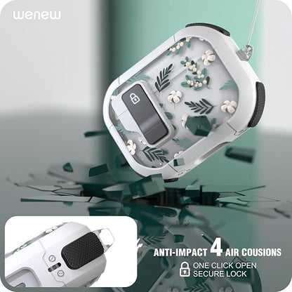 WENEW Case for AirPods Pro & Pro 2 Case Cover Secure Lock Automatic Snap Switch Clip Cleaner Kit Lanyard Women Stylish Leaf Full Body Hard Shell Front LED Visible (Green Leaves, AirPods Pro & Pro 2)