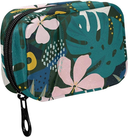 Fustylead Collage Contemporary Hawaiian Hibiscus Floral Pill Organizer and Storage Weekly with Zipper, Removable Pill Box Portable Medicine Organizer for Vitamin Fish Oil Supplement