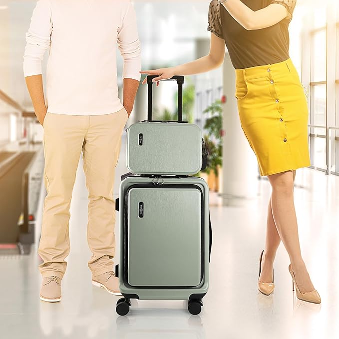 20 Inch Carry On Luggage 22x14x9 Airline Approved, Carry On Suitcase with Wheels, Hard-shell Carry-on Luggage, Durable Luggage Carry-On, Sage Green Small Suitcase with Cosmetic Case