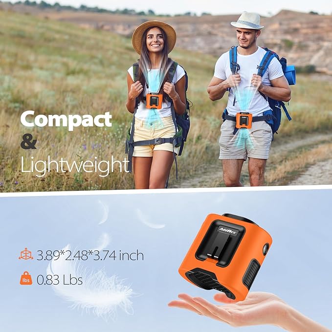 Portable Waist Fan - 14500mAh Rechargeable Battery, 67Hrs Cooling Belt Fan, 5 Powerful Speed & 360° Rotatable, Hands Free Clip On Waist With LED Light for Work Gift Camping Travel Outdoor