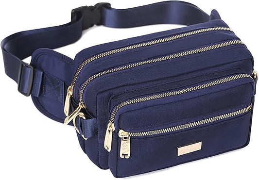 Extra Large Fashion Fanny Pack for Men Women, Waist Bag for Waterproof Hiking Running Biking Gym Outdoor Sports Travel Belt Bag (Navy Blue)