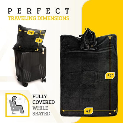 Travel Blanket Airplane Compact with Hoodie – 2in1 Airplane Travel Accessories from Plane Blanket to Travel Pillow with Luggage Strap, Soft Handle & Secure Pocket