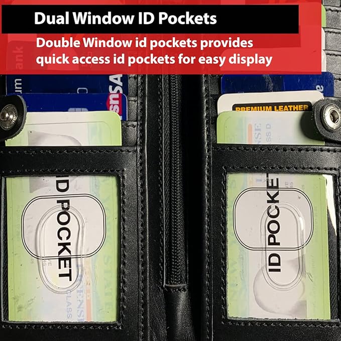 CLASSIC Motorcycle Chain Wallet for Men – Premium Cowhide Leather, RFID Bi-Fold Biker Wallet with Heavy Duty Chain for Bikers Truckers & Hunters, Credit Card Money Organizer Long Wallet Aniline Black