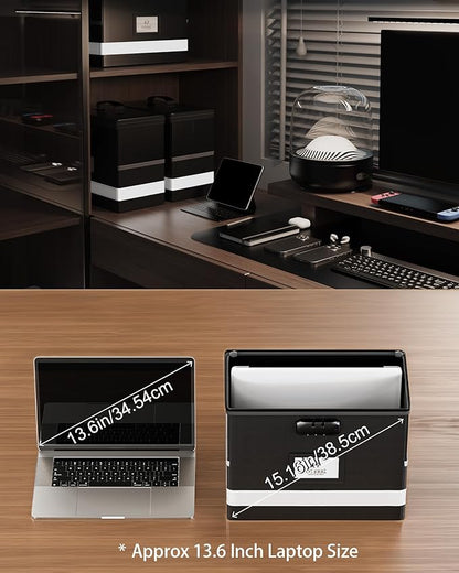 Oterri 2 Pack Fireproof Document Box With Lock, Portable File Safe Box Fireproof Waterproof For Letter Files, Collapsible Fireproof File Box With Handle Black