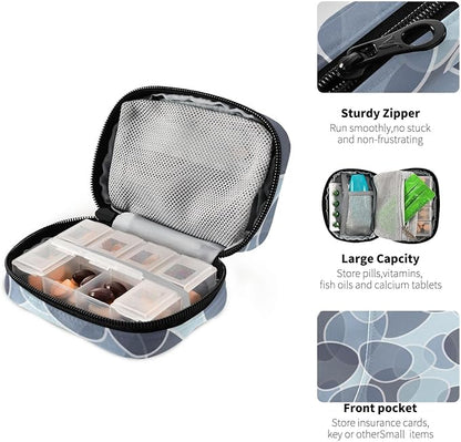 Pill Organizer Box Case Weekly Travel Pill Container Cute Pill Holder 7Day Vitamin Organizer Pill Dispenser Sorter Planner Storage Small Compact Blue Abstract Leaves14