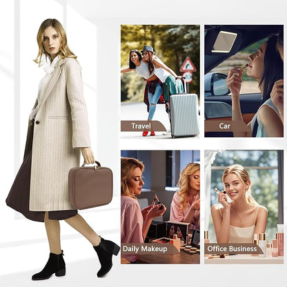 Travel Makeup Bag with LED Lighted Mirror, Travel Makeup Organizer,3 Color Setting Cosmetic Makeup Box, Adjustable Dividers and Brush Holder（Mocha）