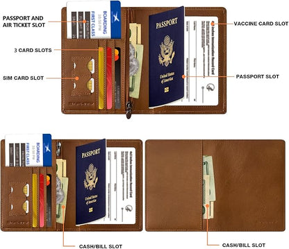 Premium Leather Passport Holder for Travel - RFID Blocking Passport Wallet for Men & Women, Passport Cover with Card Slots, ID Window - Business Travel, Airport Security, Gift for Travelers