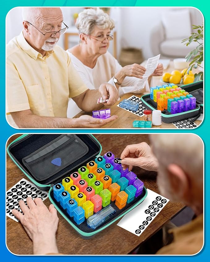 Monthly Pill Organizer 3 Times a Days, Friwole Medicine Organizer Box with Portable Hard Shell and Pill Cutter, 31 Day Pill Box with Monthly and Weekly Sticker (3 Times a Day)