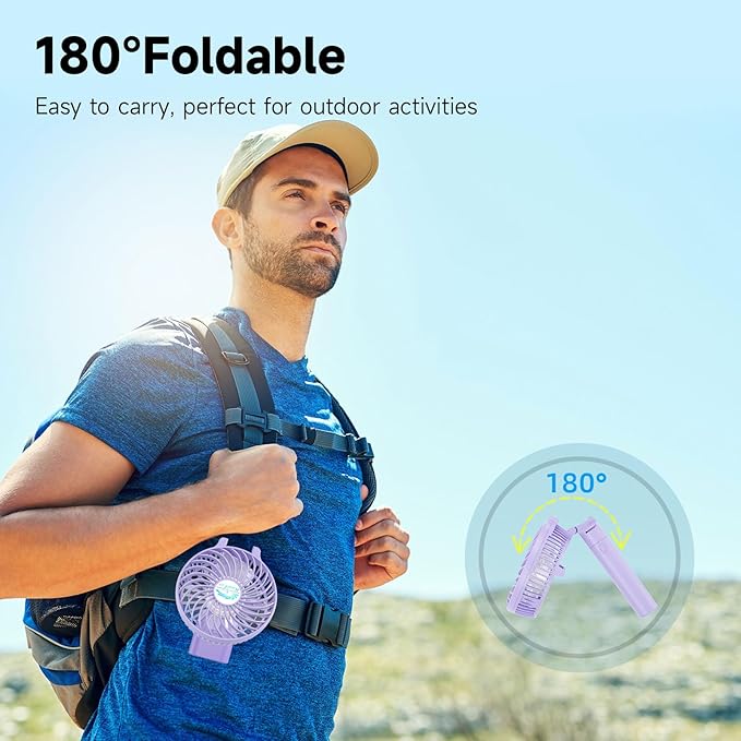 HandFan 10400mAh Personal Handheld Fan, 40Hrs Long-Lasted Hand Fan Rechargeable, Mini Cooling Fans Foldable, Heavy Duty Battery Fans Portable for Travel Beach Concerts Cruise Makeup(Purple)