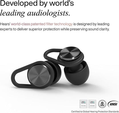 Hears Ear Plugs for Noise Protection - ConcertEarplugs, 20dB SNR Sound Reduction, for Sleeping Noise Cancelling - Silver Night, White, XS, S, M, L