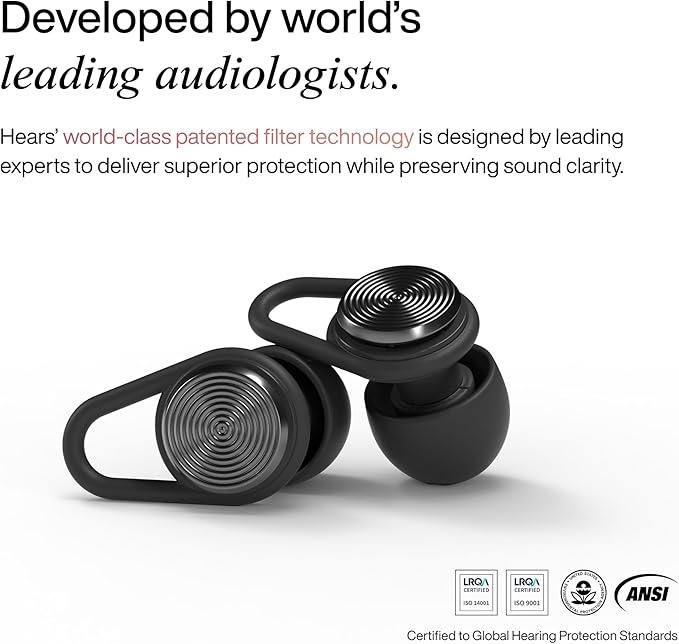 Hears Ear Plugs for Noise Protection - ConcertEarplugs, 20dB SNR Sound Reduction, for Sleeping Noise Cancelling - Silver Night, White, XS, S, M, L