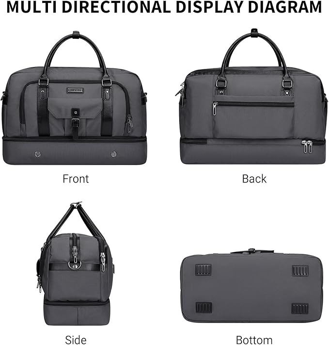 WITZMAN Weekender Bags for Men Women Carry On Duffle Overnight Bag with Toiletry Bag Sets Travel Duffel Bag Shoes Compartment （B694 Silvery Grey）