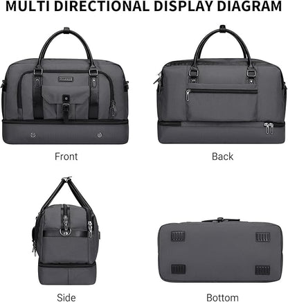 WITZMAN Weekender Bags for Men Women Carry On Duffle Overnight Bag with Toiletry Bag Sets Travel Duffel Bag Shoes Compartment （B694 Silvery Grey）