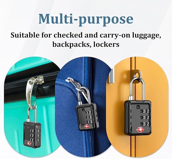 Joyway Luggage Locks TSA Approved, Travel Lock with Zinc Alloy Body, Open Alert, Easy Read Dials, for Travel Suitcase, Bag, Backpack, Tent, Fence, Lockers