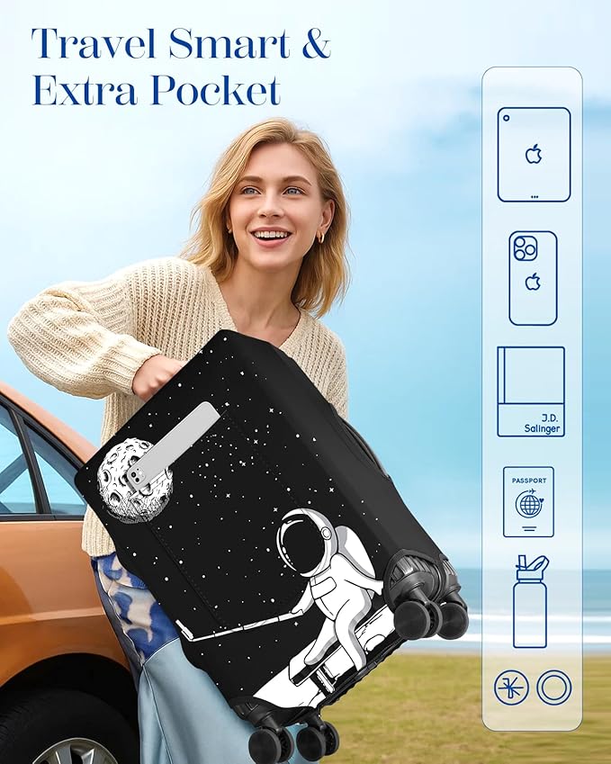 Slohif Luggage Cover for Suitcase Tsa Approved Protector - Luggage Sleeve Large Suit Case Cover Travel Stretch Baggage Case Protective Washable Fit 24-27 Inch Astronaut M