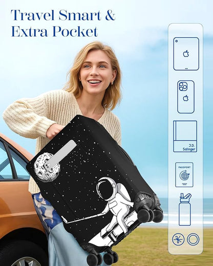 Slohif Luggage Cover for Suitcase Tsa Approved Protector - Luggage Sleeve Large Suit Case Cover Travel Stretch Baggage Case Protective Washable Fit 28-30 Inch Astronaut L