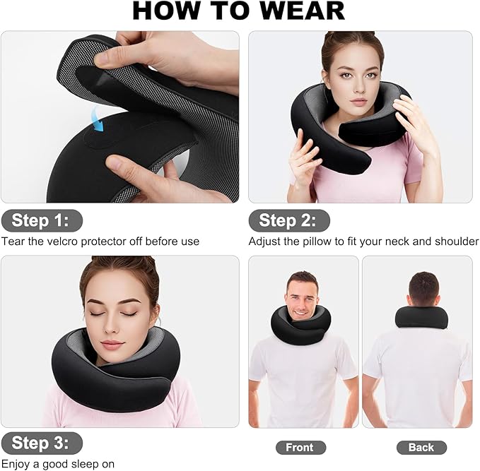 Travel Pillow for Airplane, Neck Pillow 100% Memory Foam with Comfortable Support for Long Flights, Cars, Trains Office & Home with Storage Box(Black)
