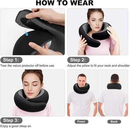 Travel Pillow for Airplane, Neck Pillow 100% Memory Foam with Comfortable Support for Long Flights, Cars, Trains Office & Home with Storage Box(Black)
