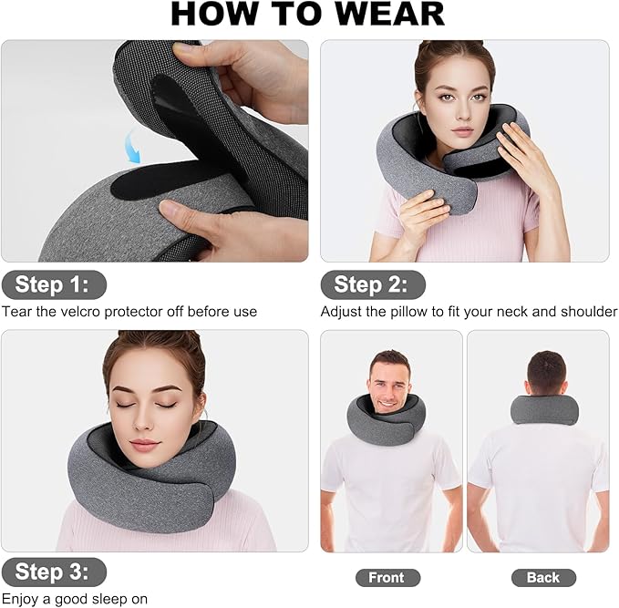 Travel Pillow for Airplane, Neck Pillow 100% Memory Foam with Comfortable Support for Long Flights, Cars, Trains Office & Home with Storage Box(Grey)