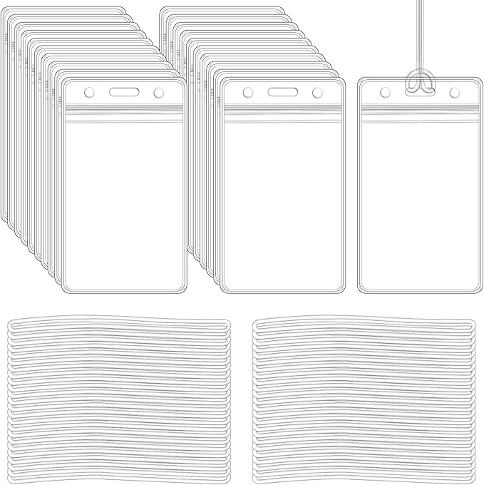 100 Pack Clear Plastic Luggage Bag Tag Holder Badge Label Tag Holder with 100 Pack Luggage Loops Straps for Office Business Travel Supplies