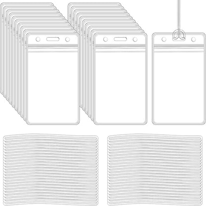 100 Pack Clear Plastic Luggage Bag Tag Holder Badge Label Tag Holder with 100 Pack Luggage Loops Straps for Office Business Travel Supplies