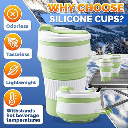 4-Pack Collapsible Cup Reusable – 12oz Leakproof Travel Coffee Mug, Silicone, Foldable & Portable for Hiking, Camping, Office | Lightweight, Heat-Resistant, Easy to Clean, Outdoor & Travel Cup