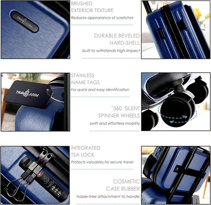 20 Inch Carry On Luggage 22x14x9 Airline Approved, Carry On Suitcase with Wheels, Hard-shell Carry-on Luggage, Durable Luggage Carry-On, Navy Small Suitcase with Cosmetic Case
